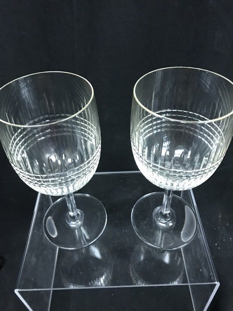 Two Baccarat France Nancy Water Glasses Goblets Cut Crystal 6 1/2"