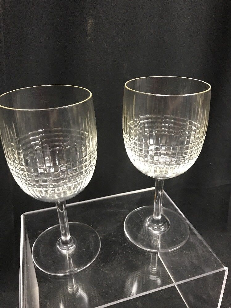 Two Baccarat France Nancy Water Glasses Goblets Cut Crystal 6 1/2"