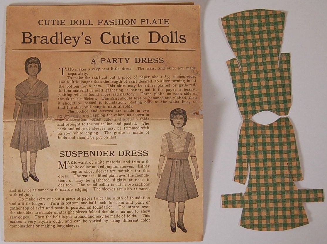 1800s Milton Bradley's PAPER CUTIE DOLLS in box with dress patterns & "Cloth"