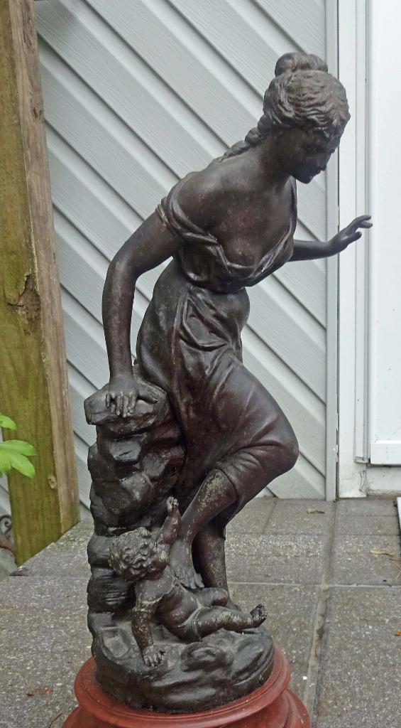 Antique 19th Century  French Spelter Statue "Premier Appel" par Huppe c1875