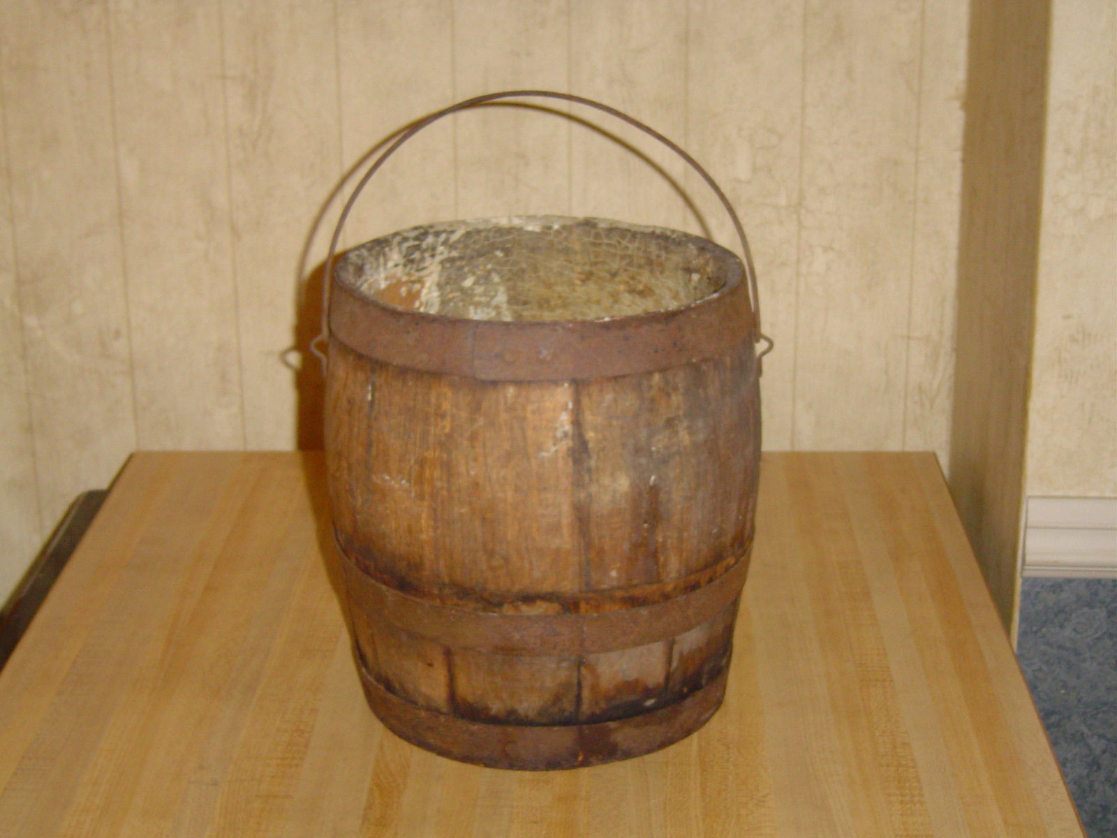 Antique Primitive 1800's  Staved Barrel Paint Bucket