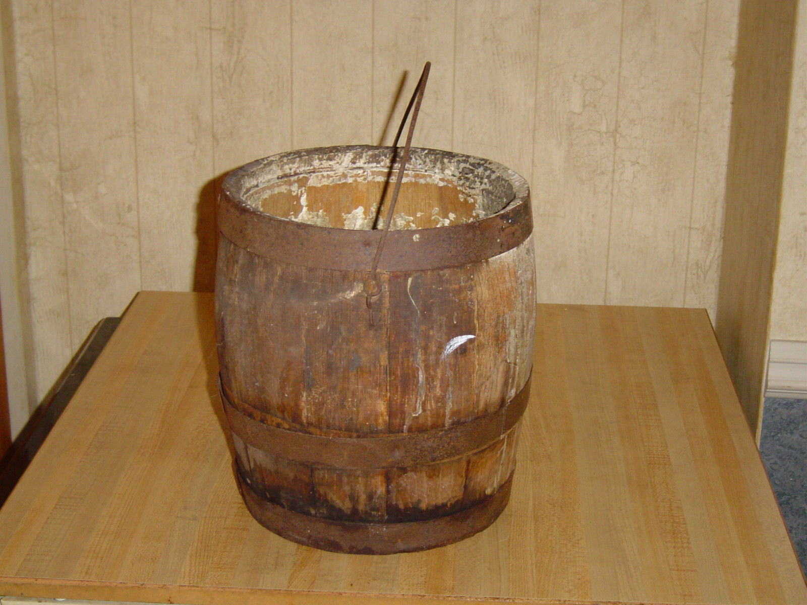 Antique Primitive 1800's  Staved Barrel Paint Bucket