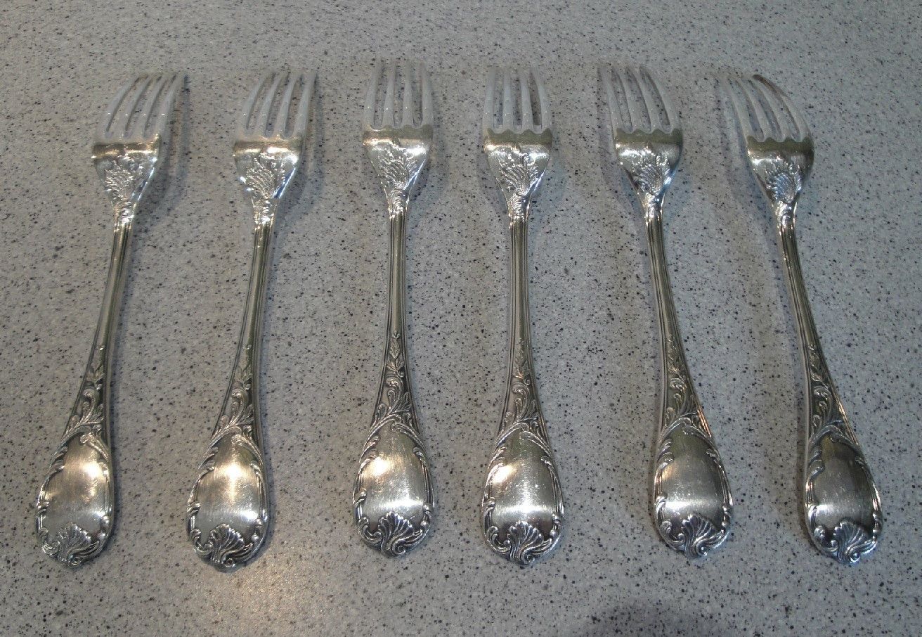 SET of 6 Christofle MARLY Silver-plated Forks FRANCE 8,07 inches