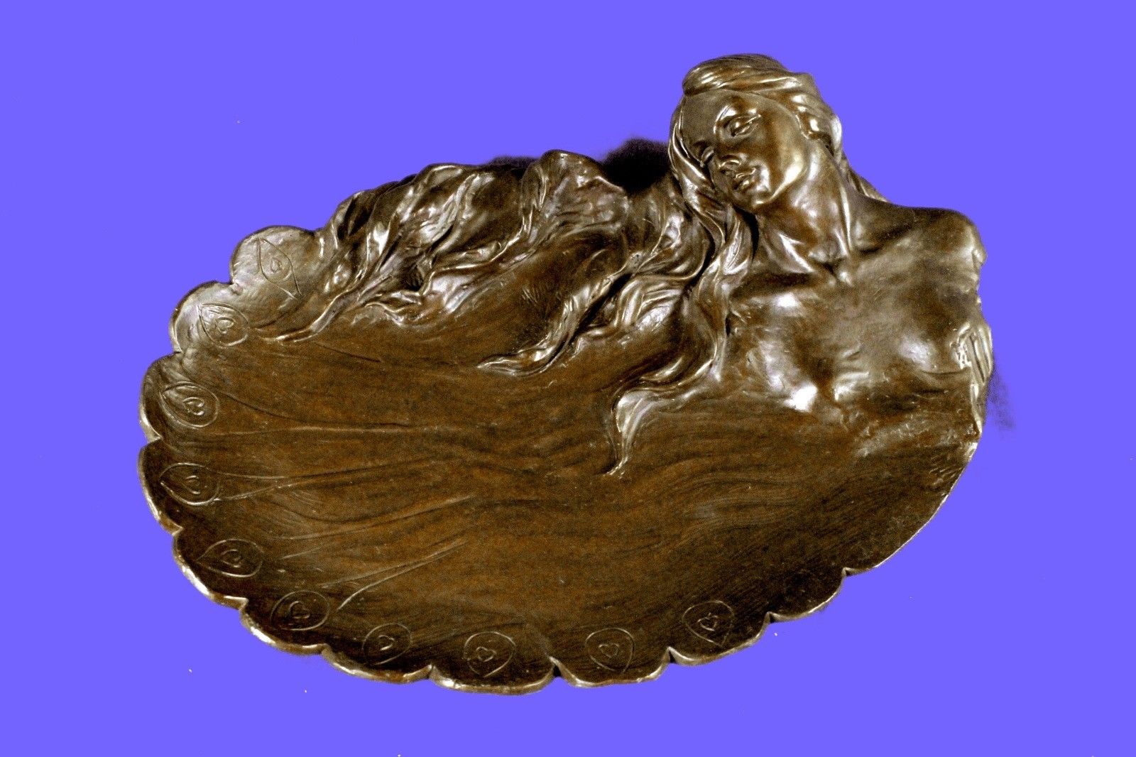 Bronze Sculpture Statue Art Nouveau Dish Metal By Angles Jewelry Tray Figurine F