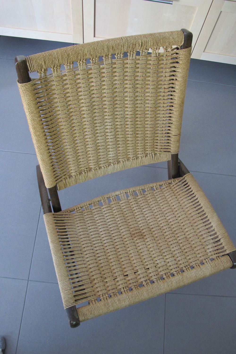 Mid Century Danish Hans Wegner Style Folding Rope Chairs x 2 Retro Pair