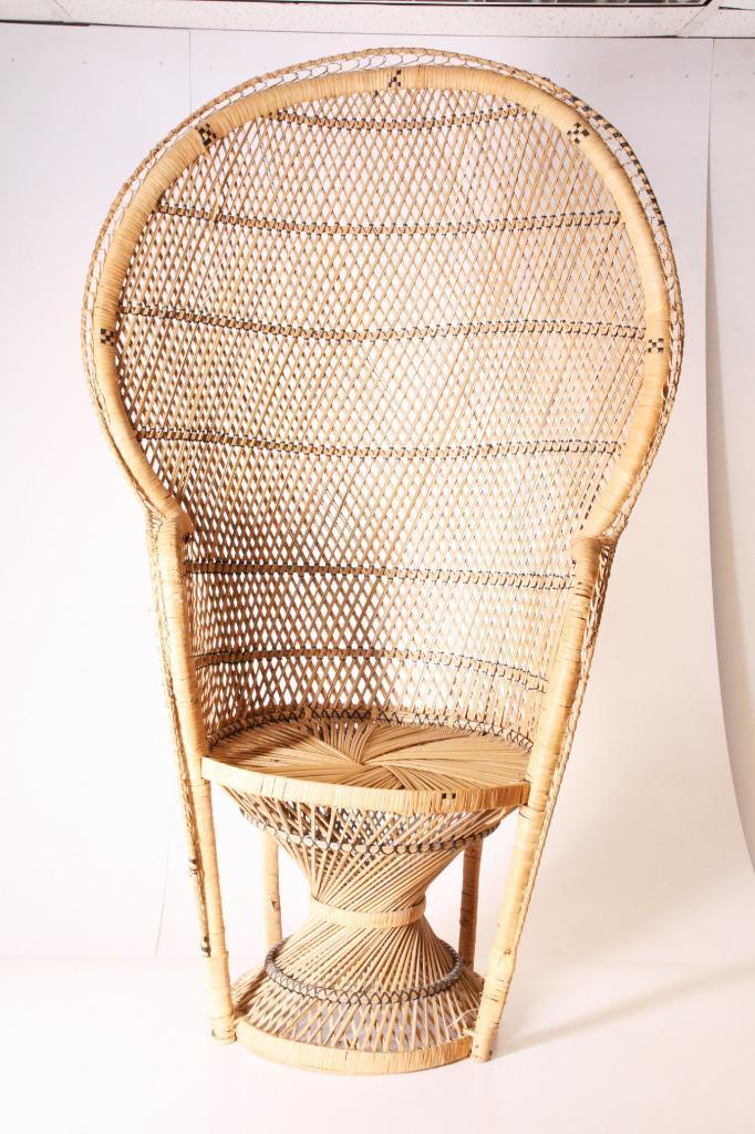 Vintage PEACOCK CHAIR wicker high back fan rattan mid century bohemian accent #