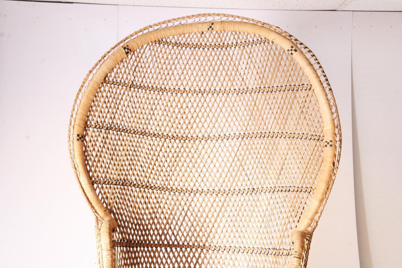 Vintage PEACOCK CHAIR wicker high back fan rattan mid century bohemian accent #