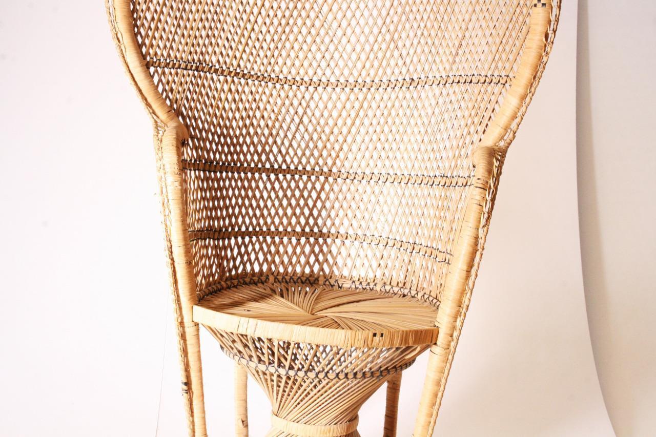 Vintage PEACOCK CHAIR wicker high back fan rattan mid century bohemian accent #