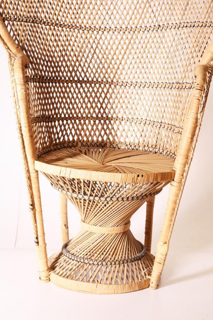 Vintage PEACOCK CHAIR wicker high back fan rattan mid century bohemian accent #