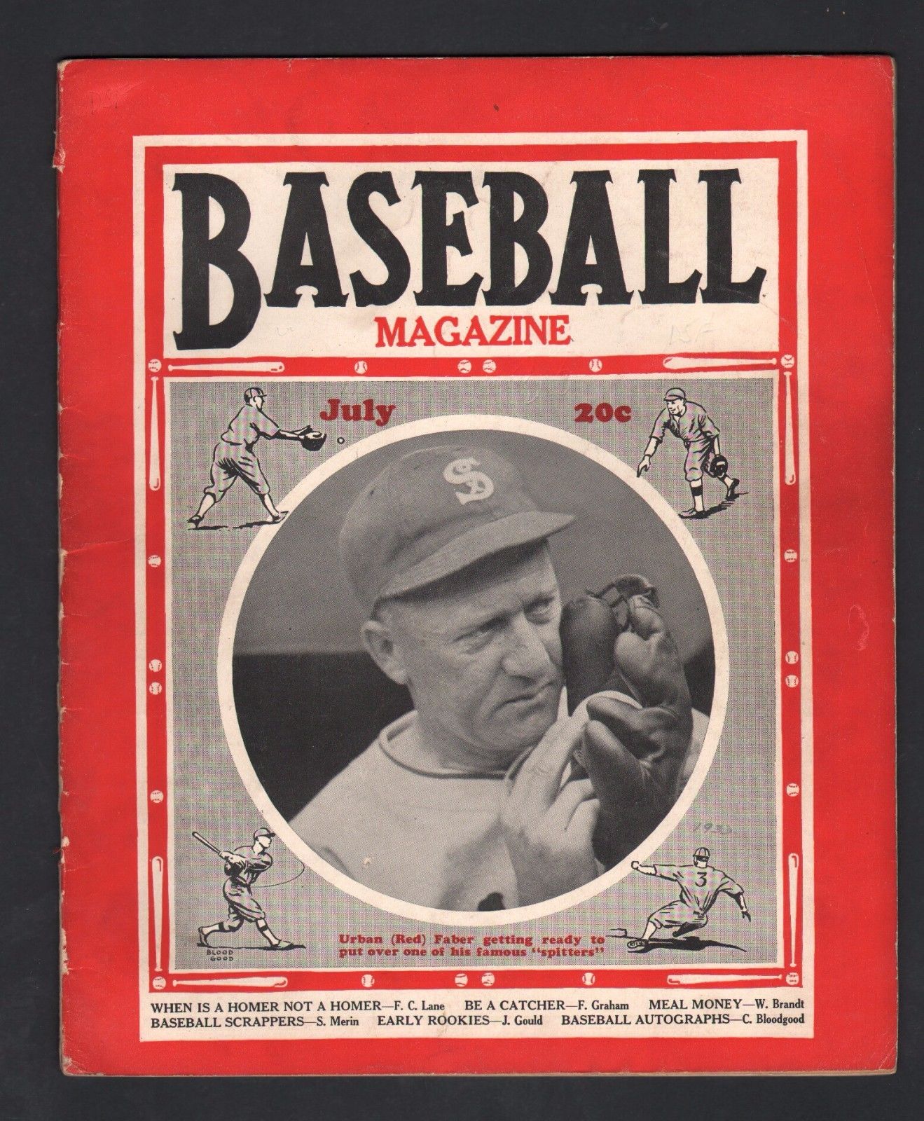 July 1933 Baseball Magazine Urban "Red" Faber Cover EX