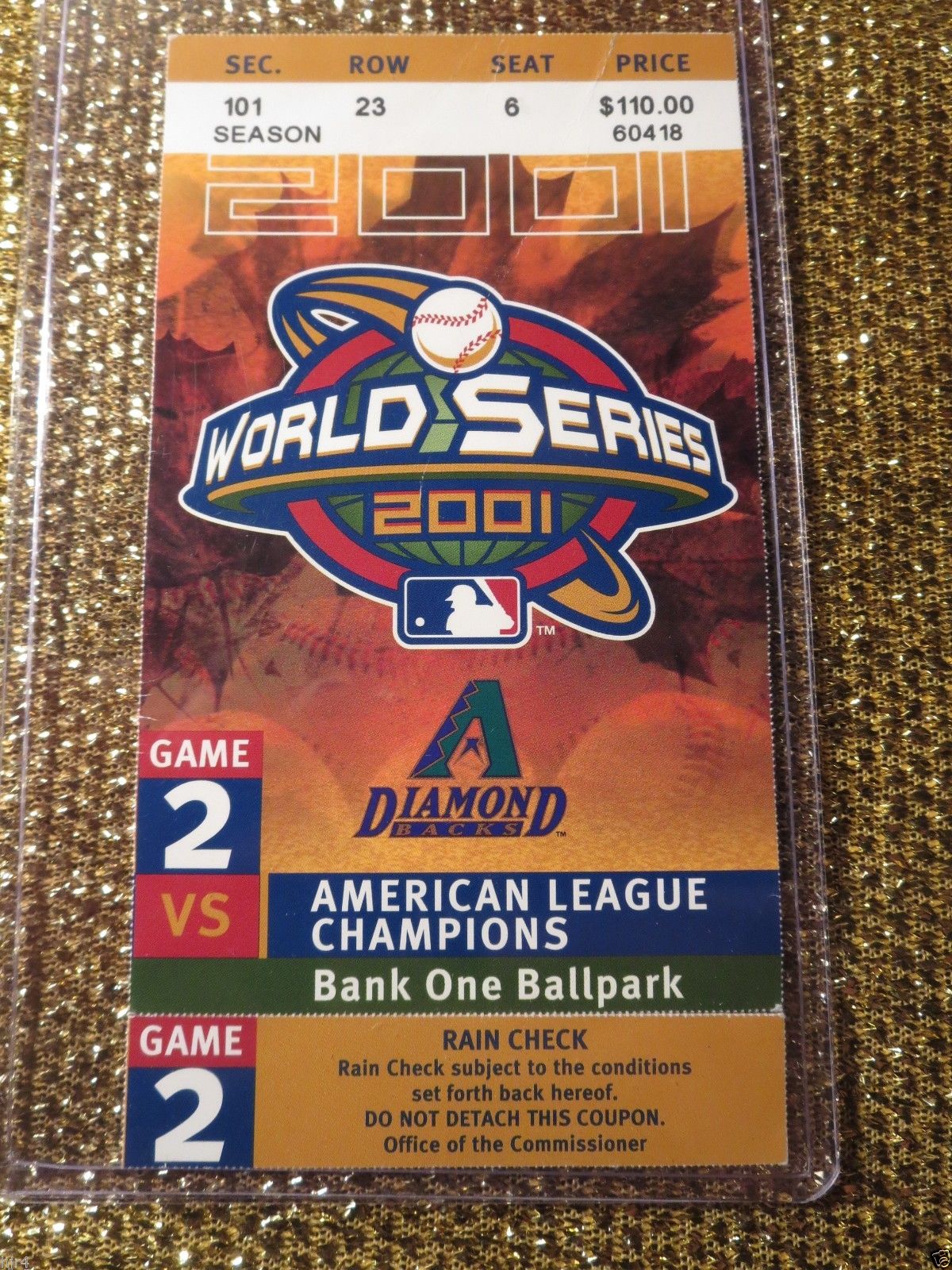 Arizona Diamondbacks- New York Yankees 2001 MLB World Series Ticket Stub Gm 2