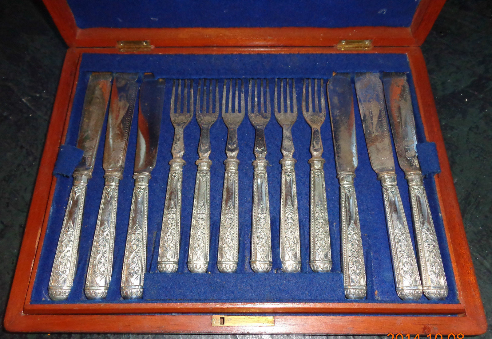 fine antique silver plated English fish flatware set for 12