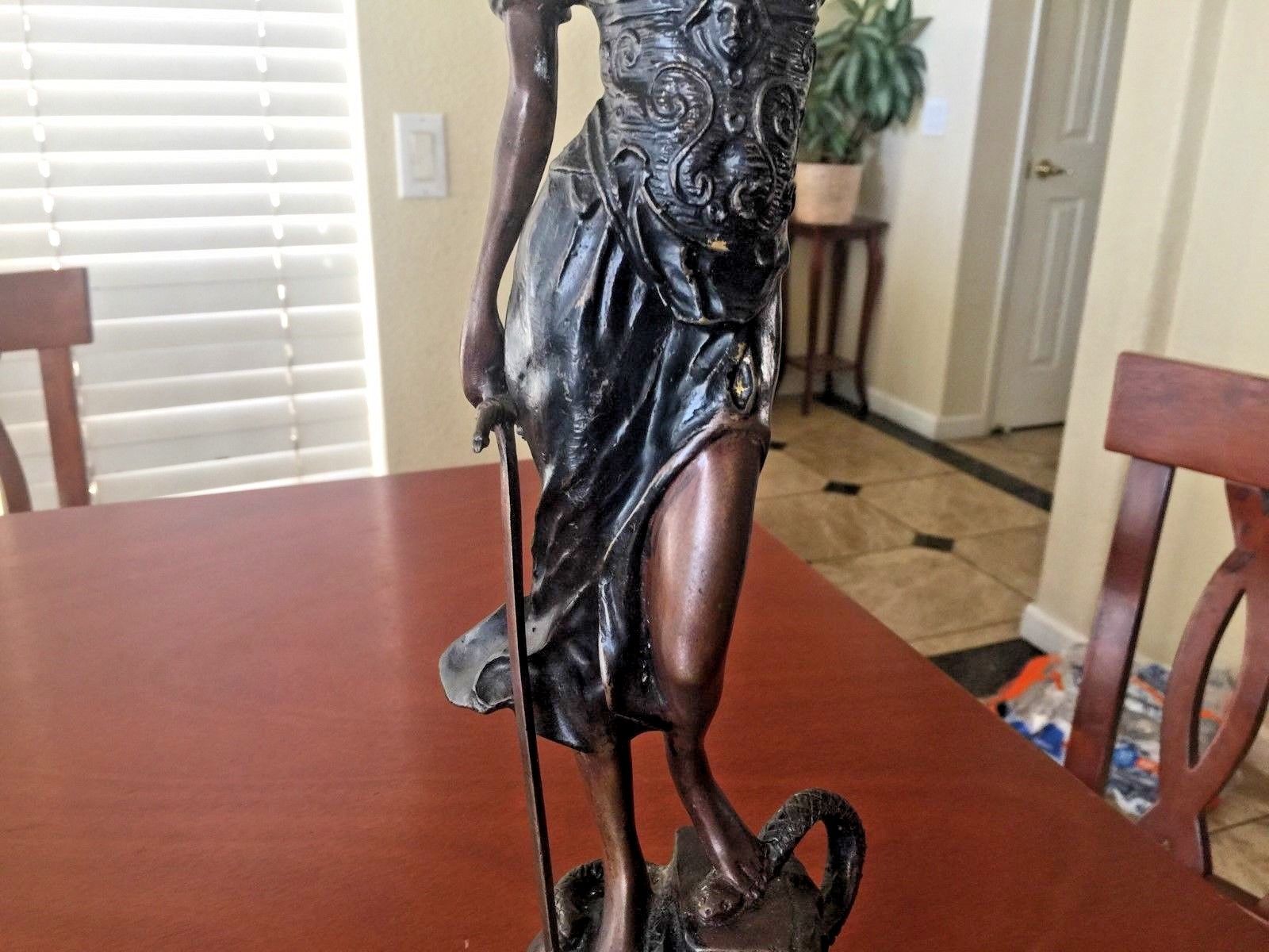 ANTIQUE VICTORIAN FRENCH BRONZE LADY JUSTICE STATUE by CHARLES VALTON  c.1900's