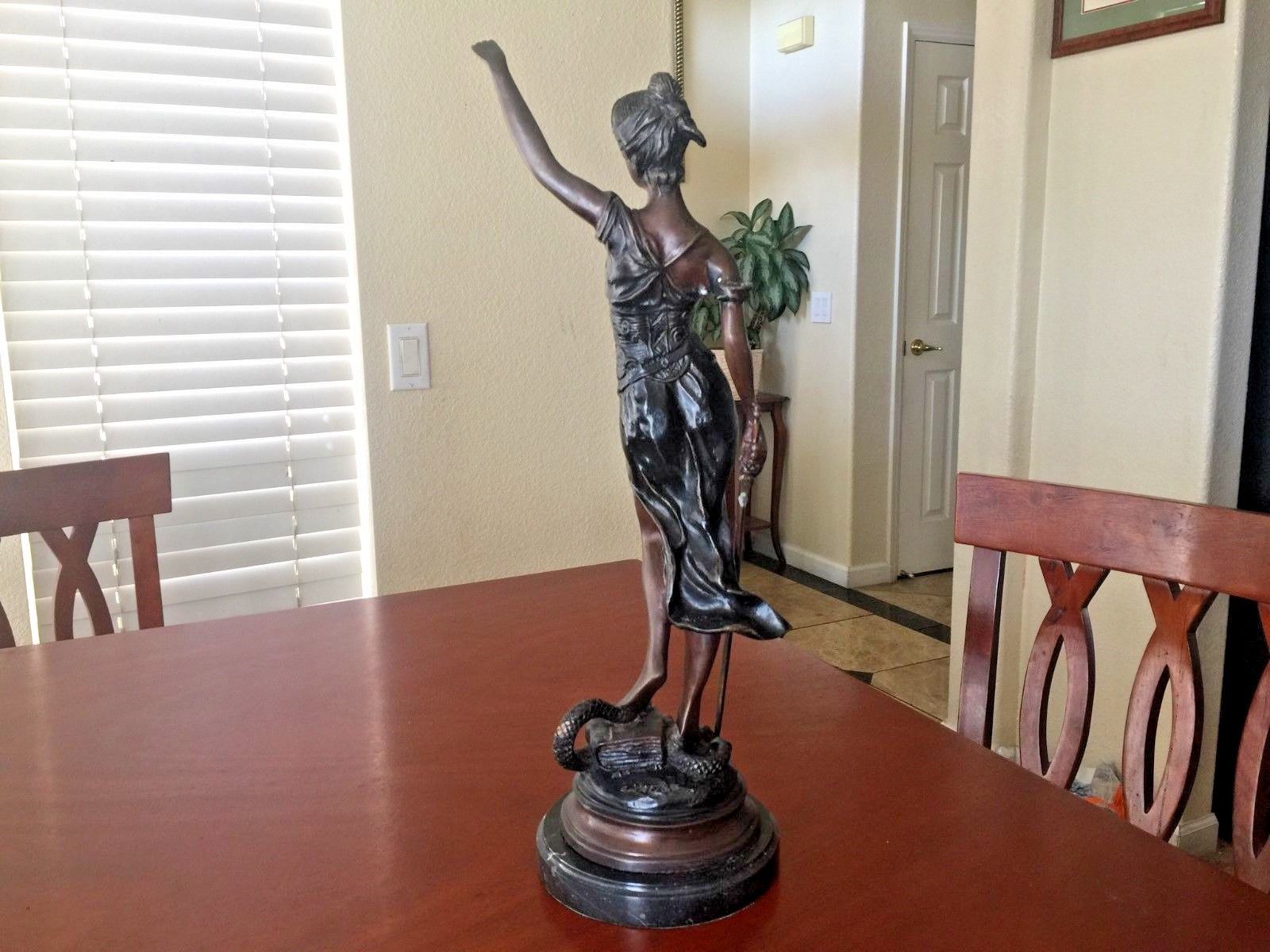 ANTIQUE VICTORIAN FRENCH BRONZE LADY JUSTICE STATUE by CHARLES VALTON  c.1900's