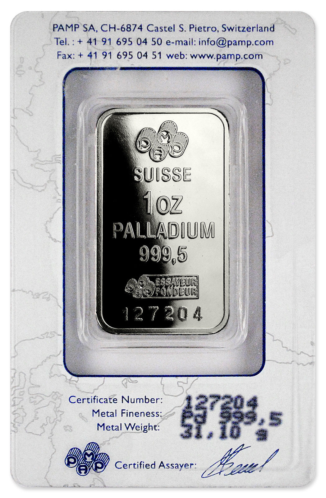 PAMP Suisse 1 Oz Palladium Bar (New Sealed with Assay Certificate) SKU32549