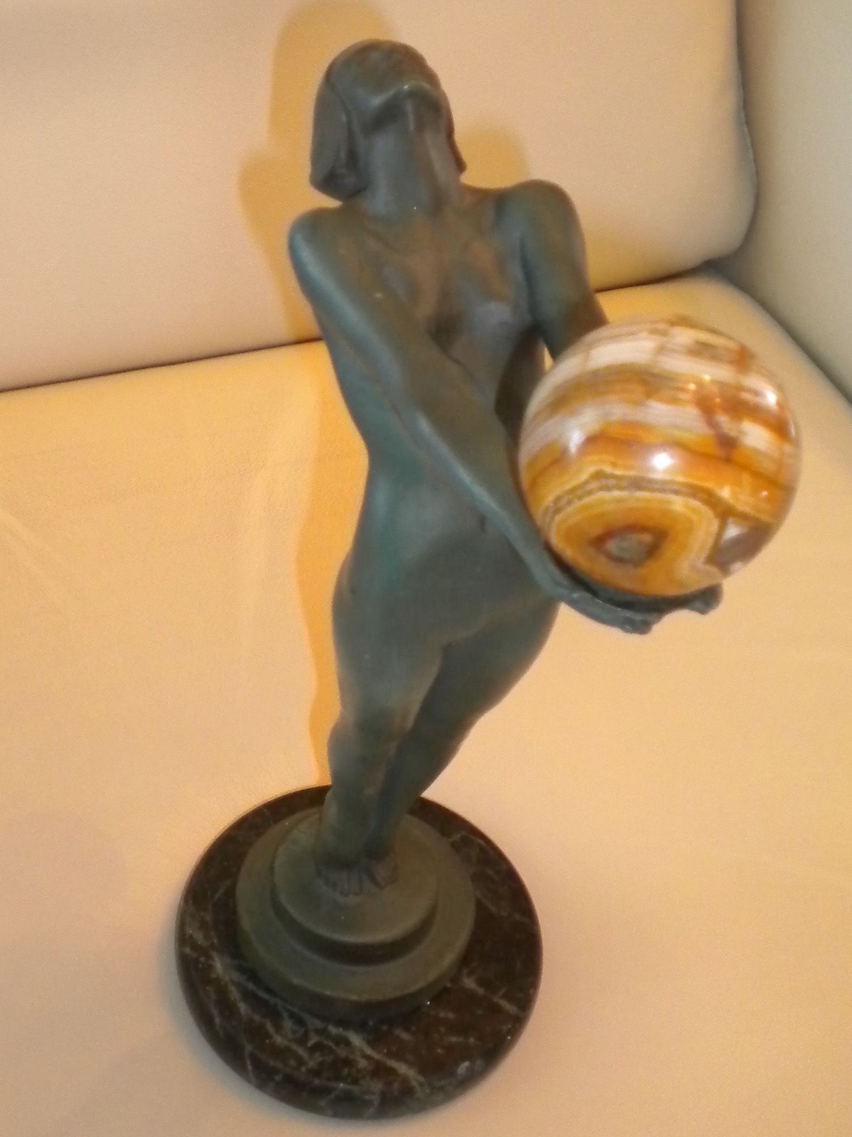 Max Le Verrier Art Deco Bronze Sculpture, Lady With Ball "Lueur"Signed