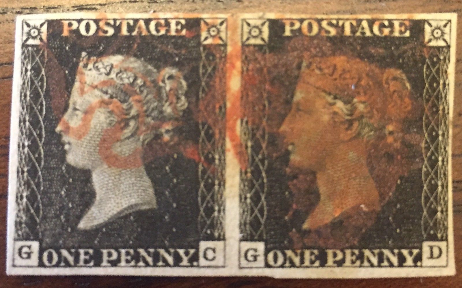 TangStamps 1840 Great Britain Stamp #1 Penny Black Used Pair 4 Margins