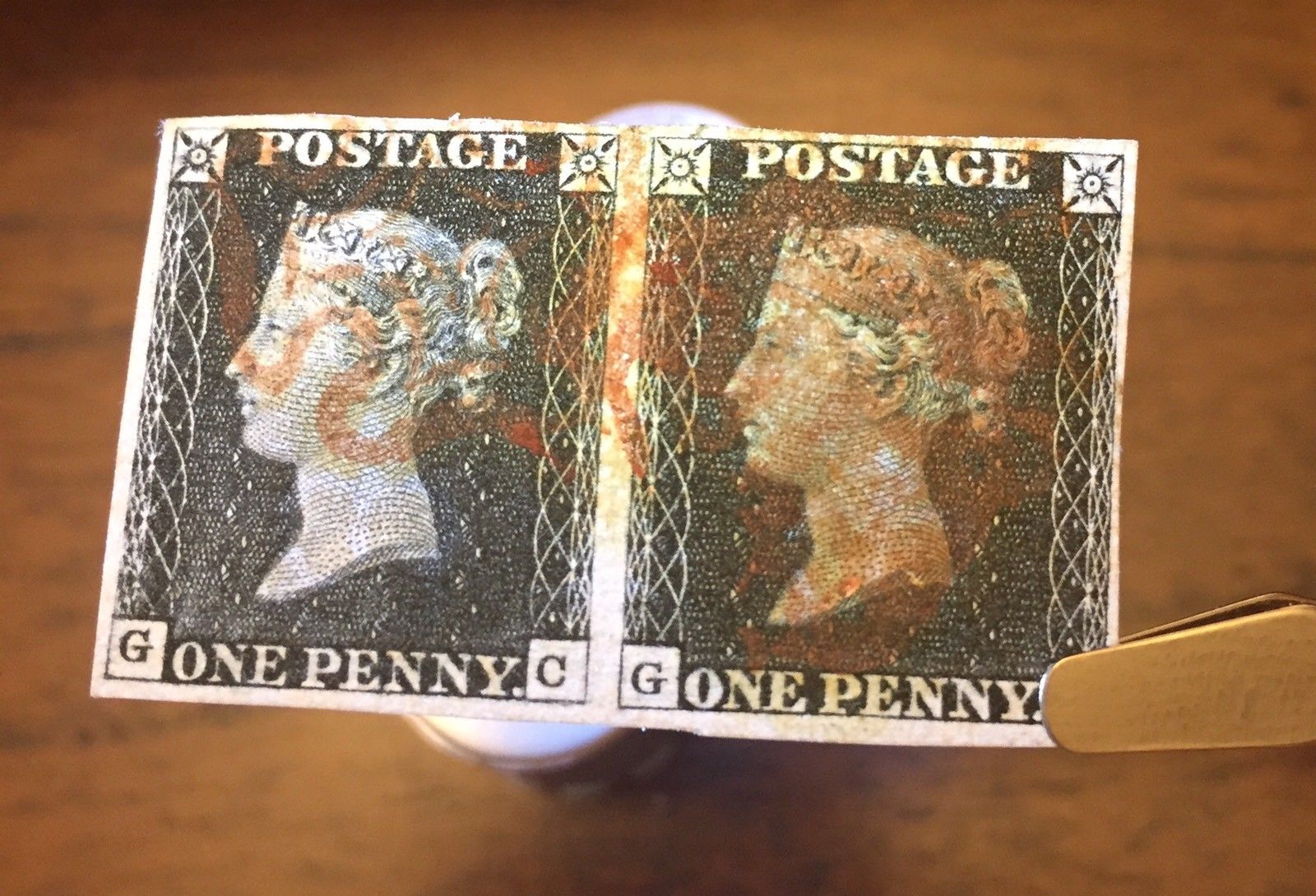 TangStamps 1840 Great Britain Stamp #1 Penny Black Used Pair 4 Margins