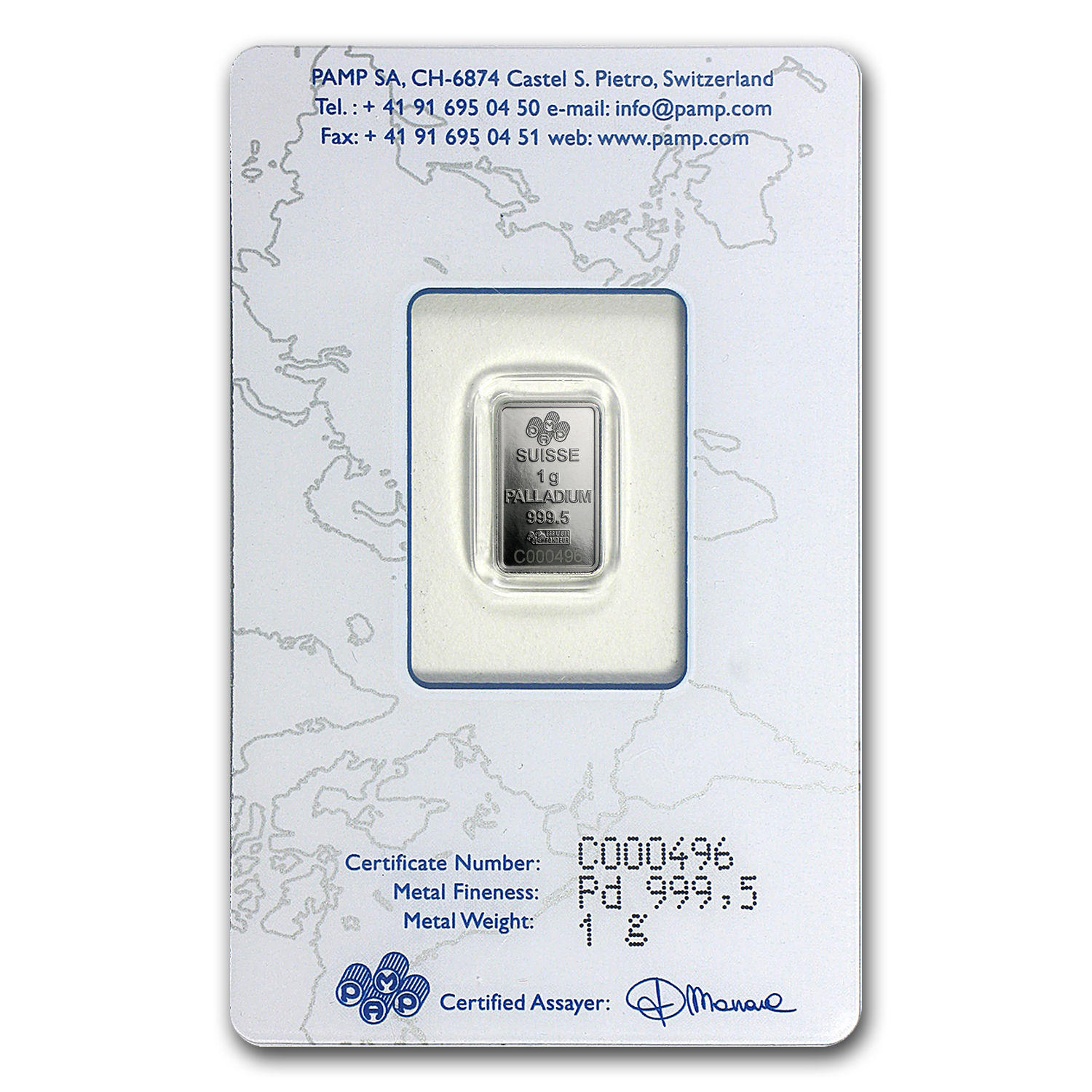 1 gram Palladium Bar - PAMP Suisse (In Assay) - SKU #96239