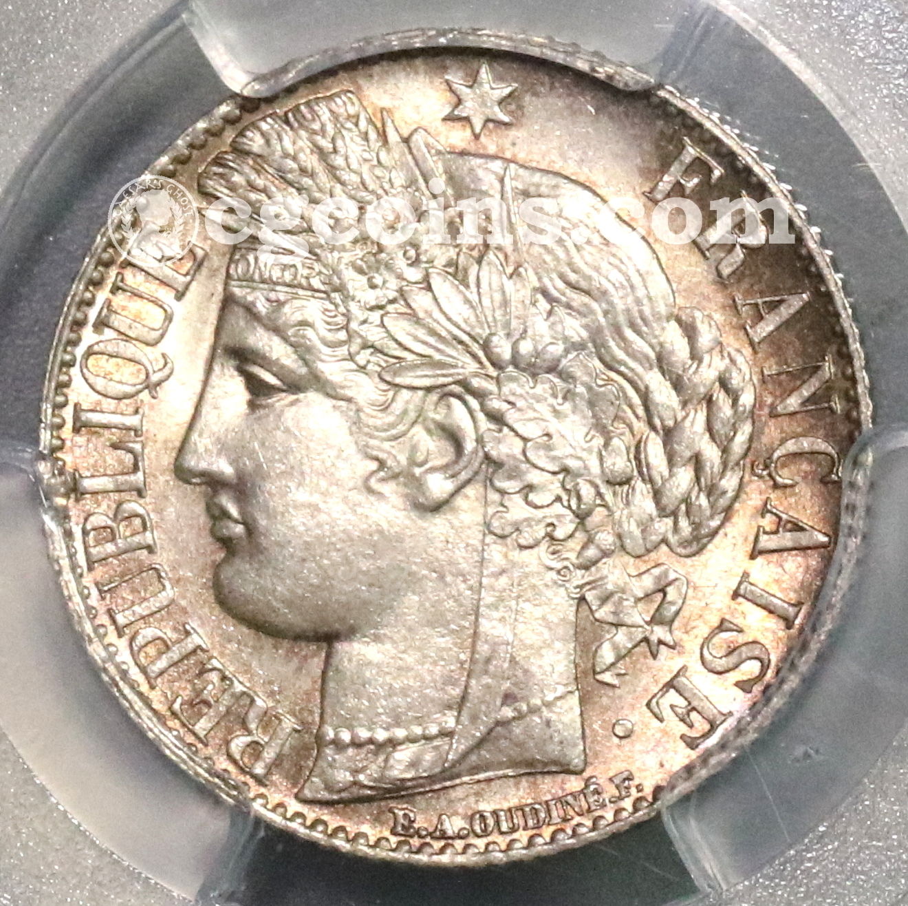 1888-A PCGS MS 65 France Silver 1 Franc GEM BU Ceres Coin (16090701D)