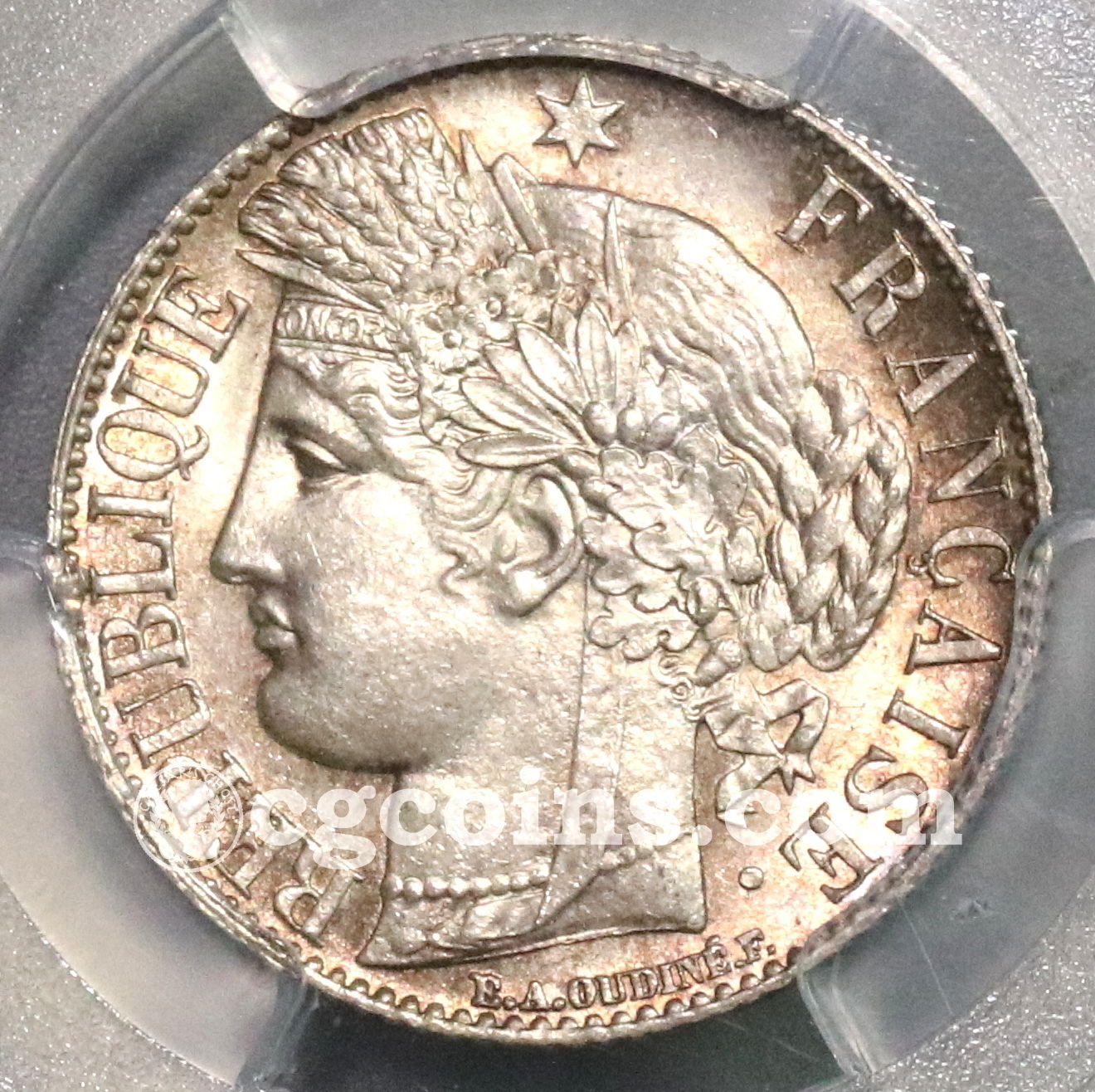 1888-A PCGS MS 65 France Silver 1 Franc GEM BU Ceres Coin (16090701D)