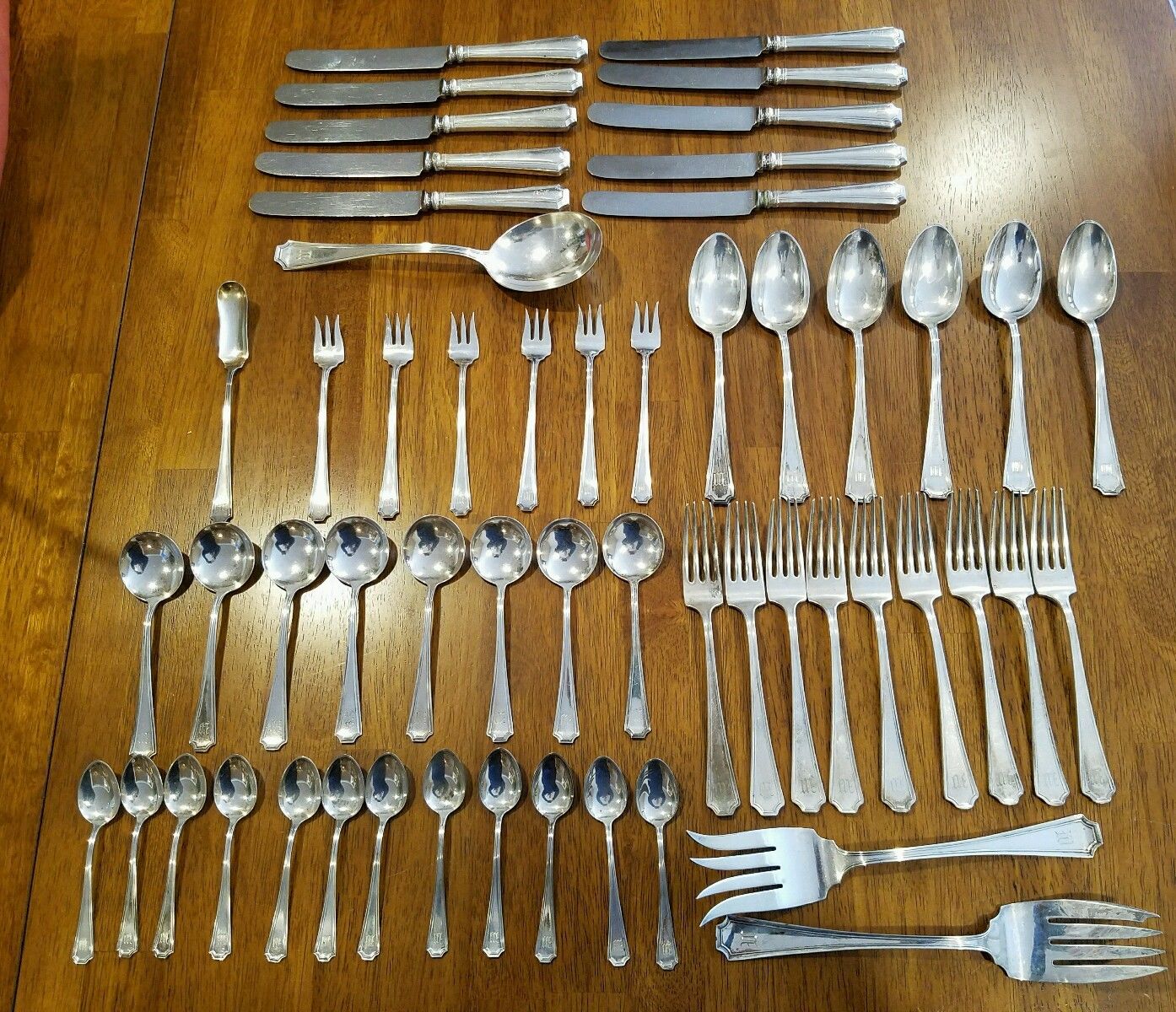 Early Gorham sterling silver Fairfax flatware serving set 55 pieces