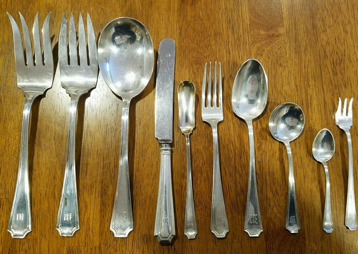 Early Gorham sterling silver Fairfax flatware serving set 55 pieces