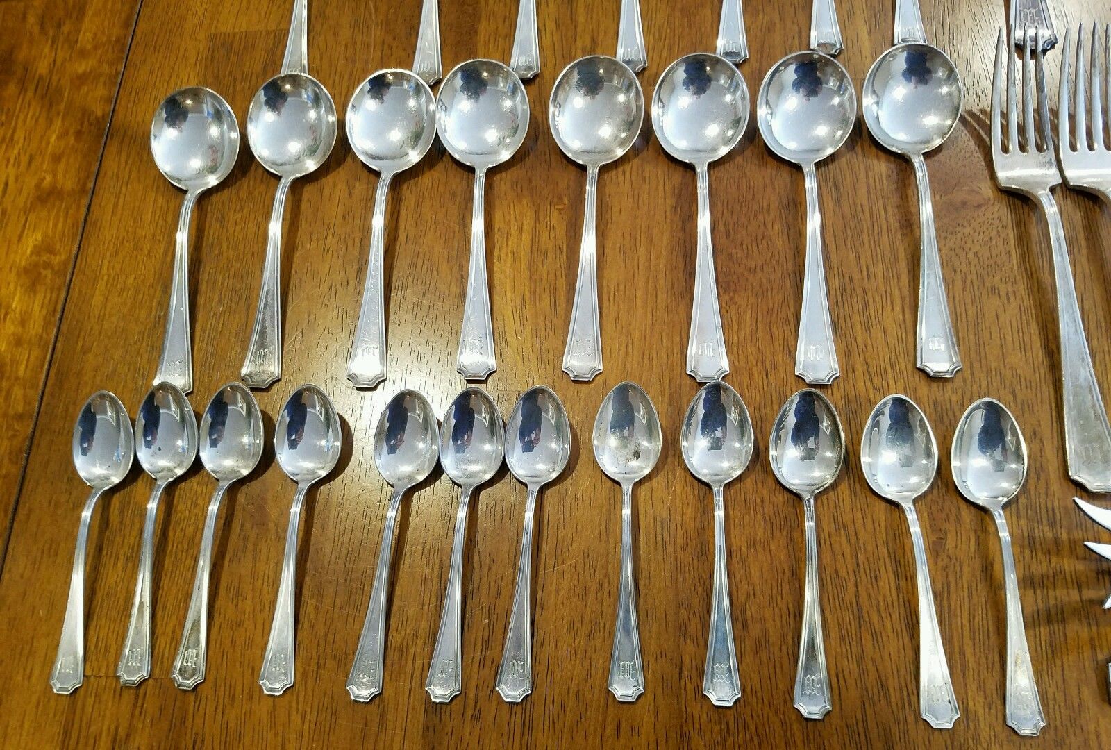 Early Gorham sterling silver Fairfax flatware serving set 55 pieces