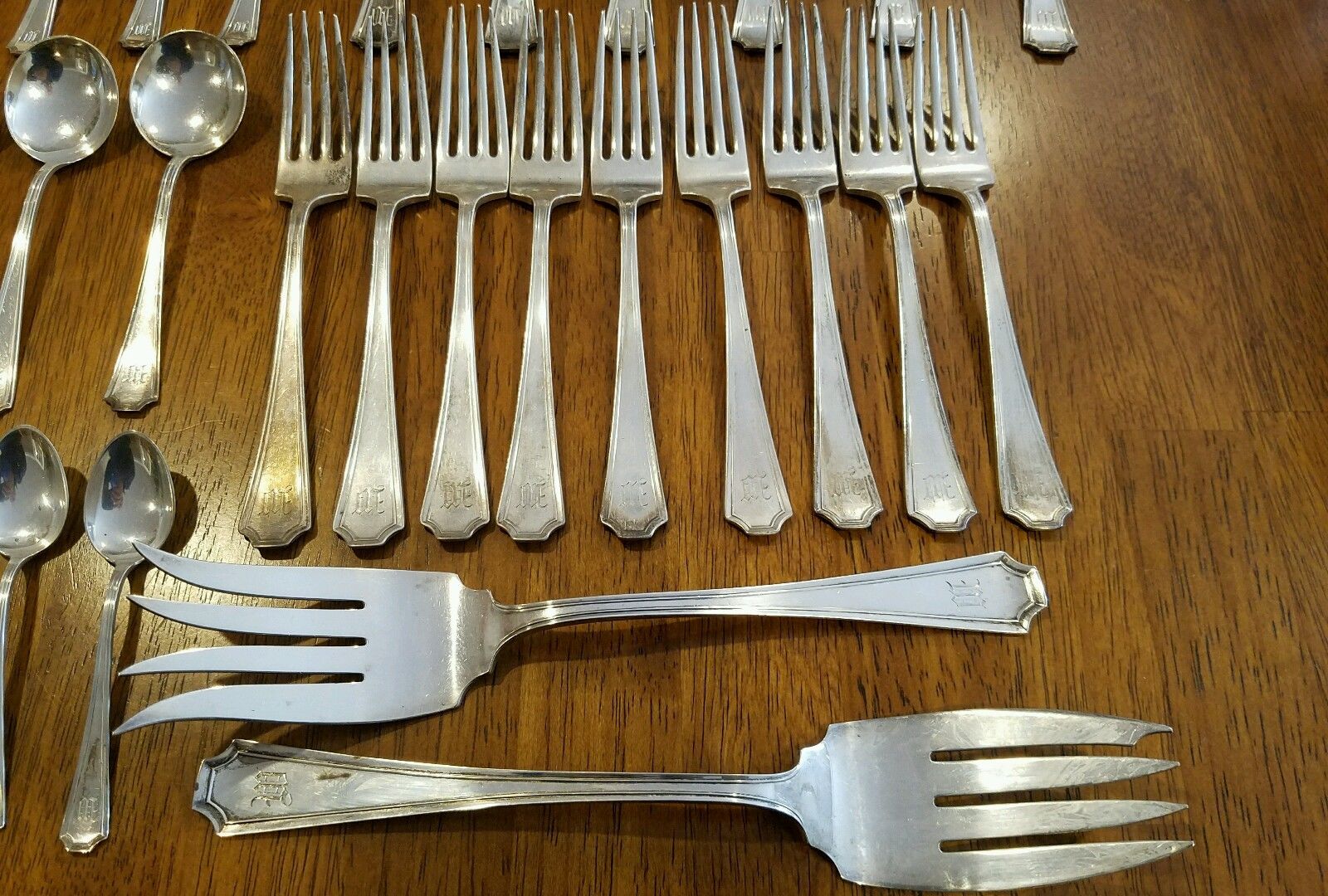 Early Gorham sterling silver Fairfax flatware serving set 55 pieces