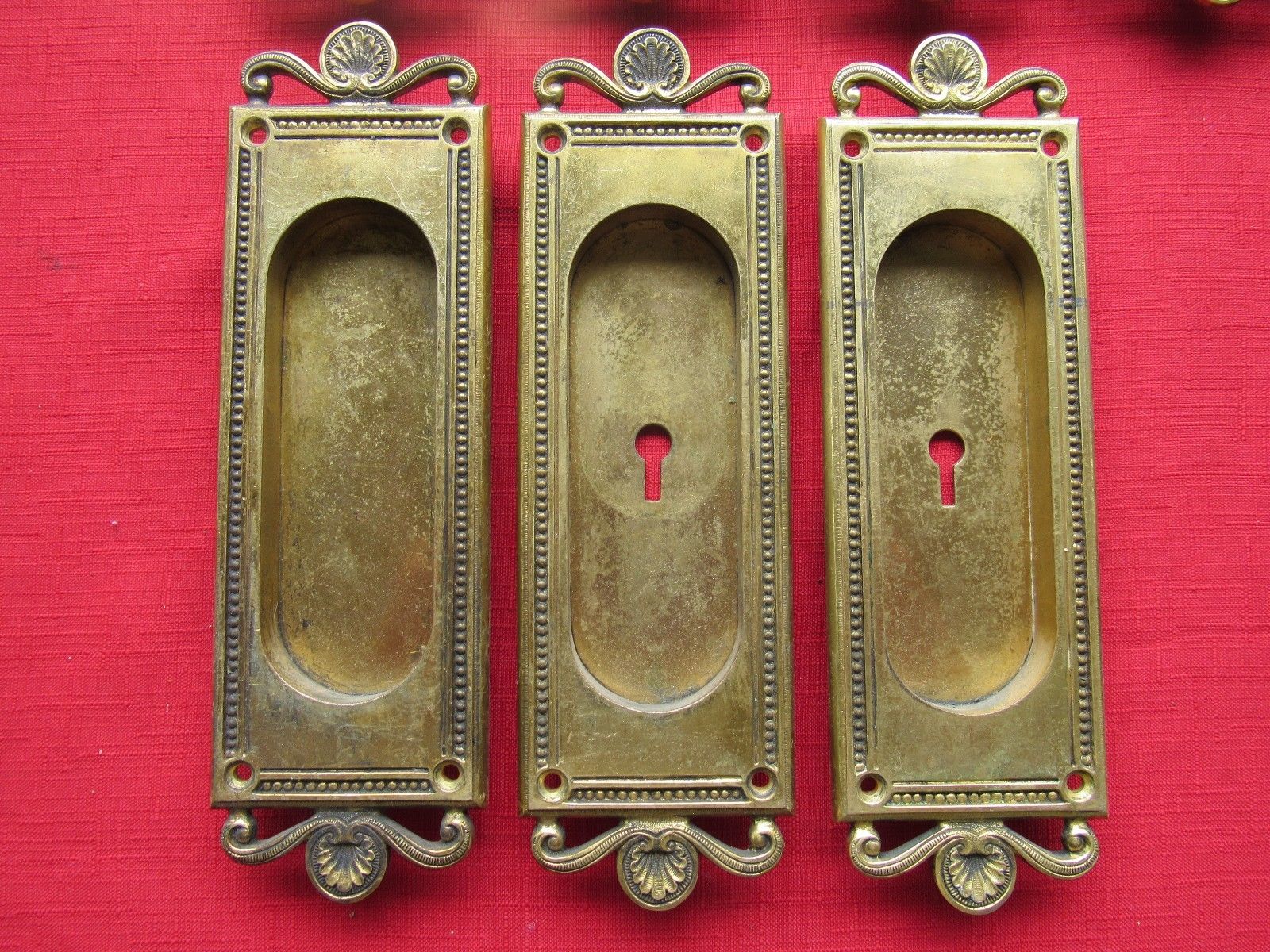 Antique Yale and Towne Brass Pocket Door Pulls - SOLD IN PAIRS