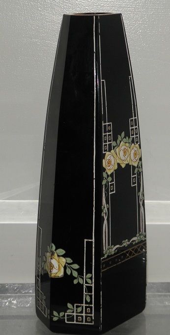 Unusual Antique Art Deco Enamel Decorated Austrian Glass Vase