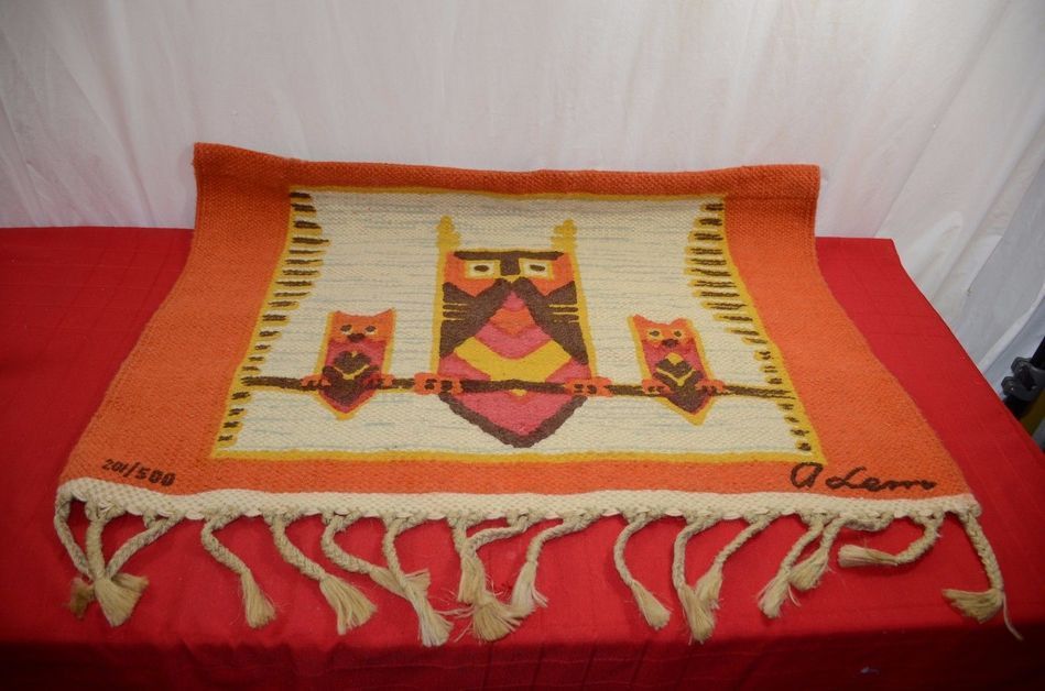 Wool Handwoven Owl Rug Wall Hanging Tapestry Mexico Southwestern Textile 1255