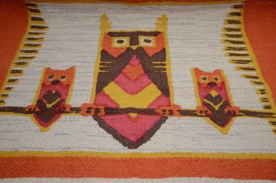 Wool Handwoven Owl Rug Wall Hanging Tapestry Mexico Southwestern Textile 1255