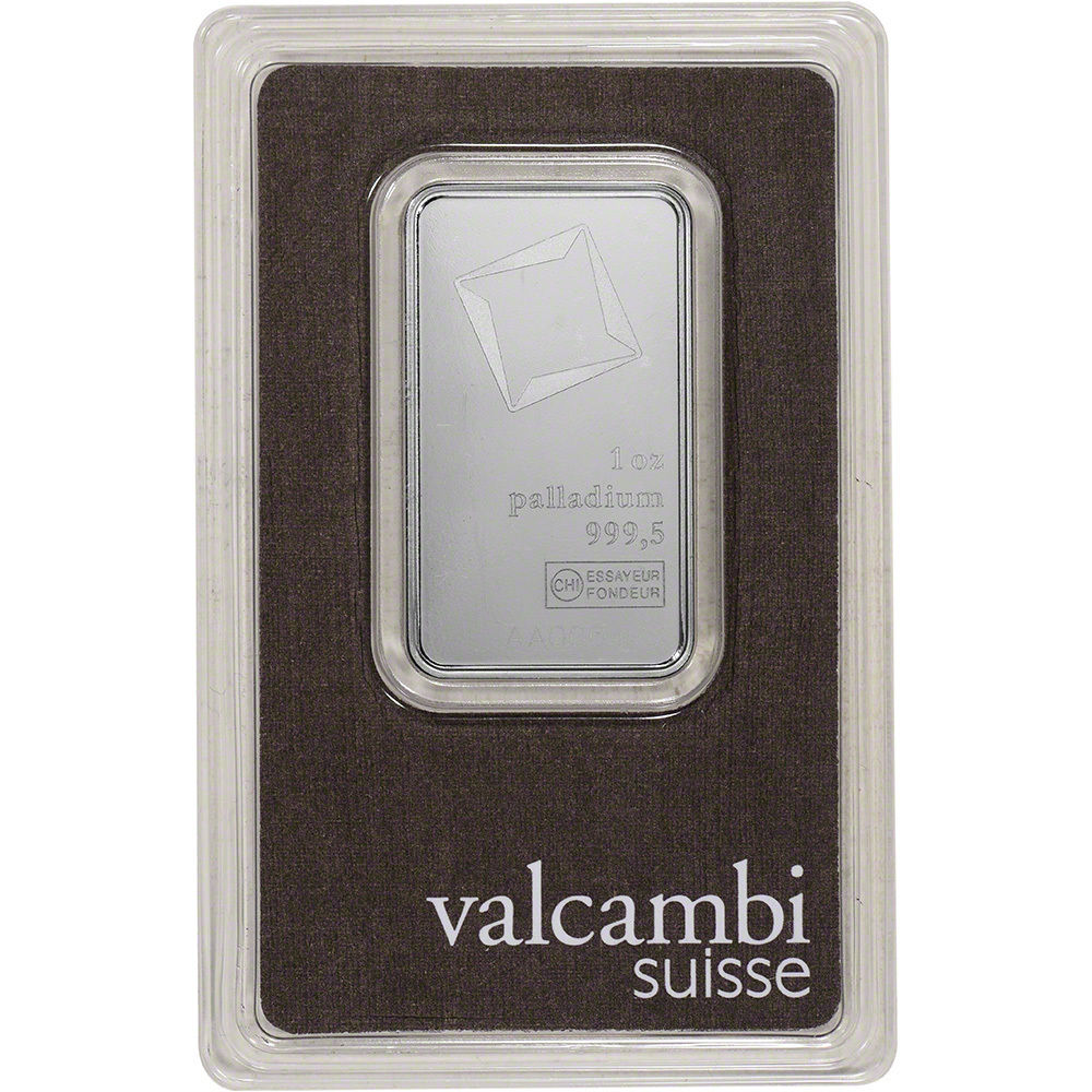 1 oz. Palladium Bar - Valcambi Suisse - 999.5 Fine in Assay