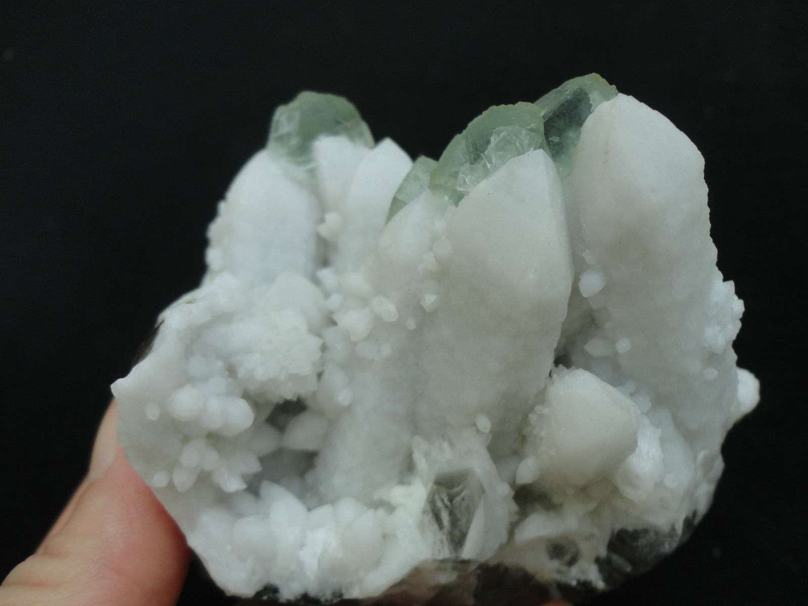 430g natural green fluorite crystal on white quartz mineral specimen China