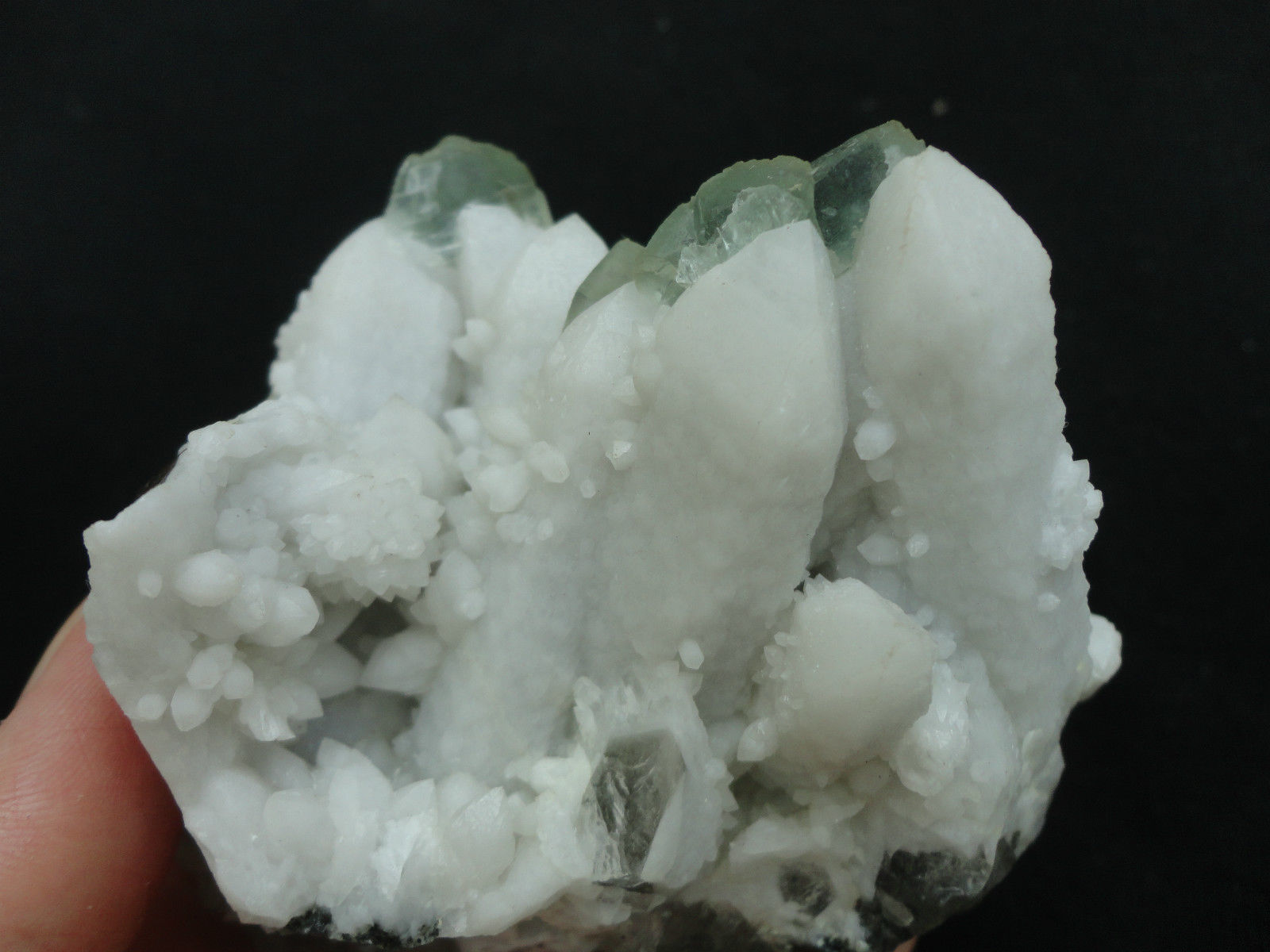 430g natural green fluorite crystal on white quartz mineral specimen China