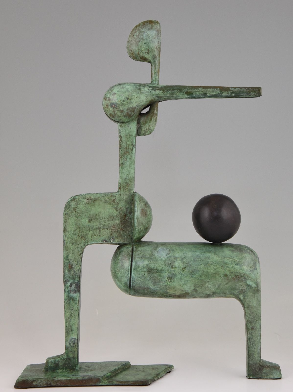 Bronze sculpture figure with ball by Stefan Vlasov, Mid Century Modernism