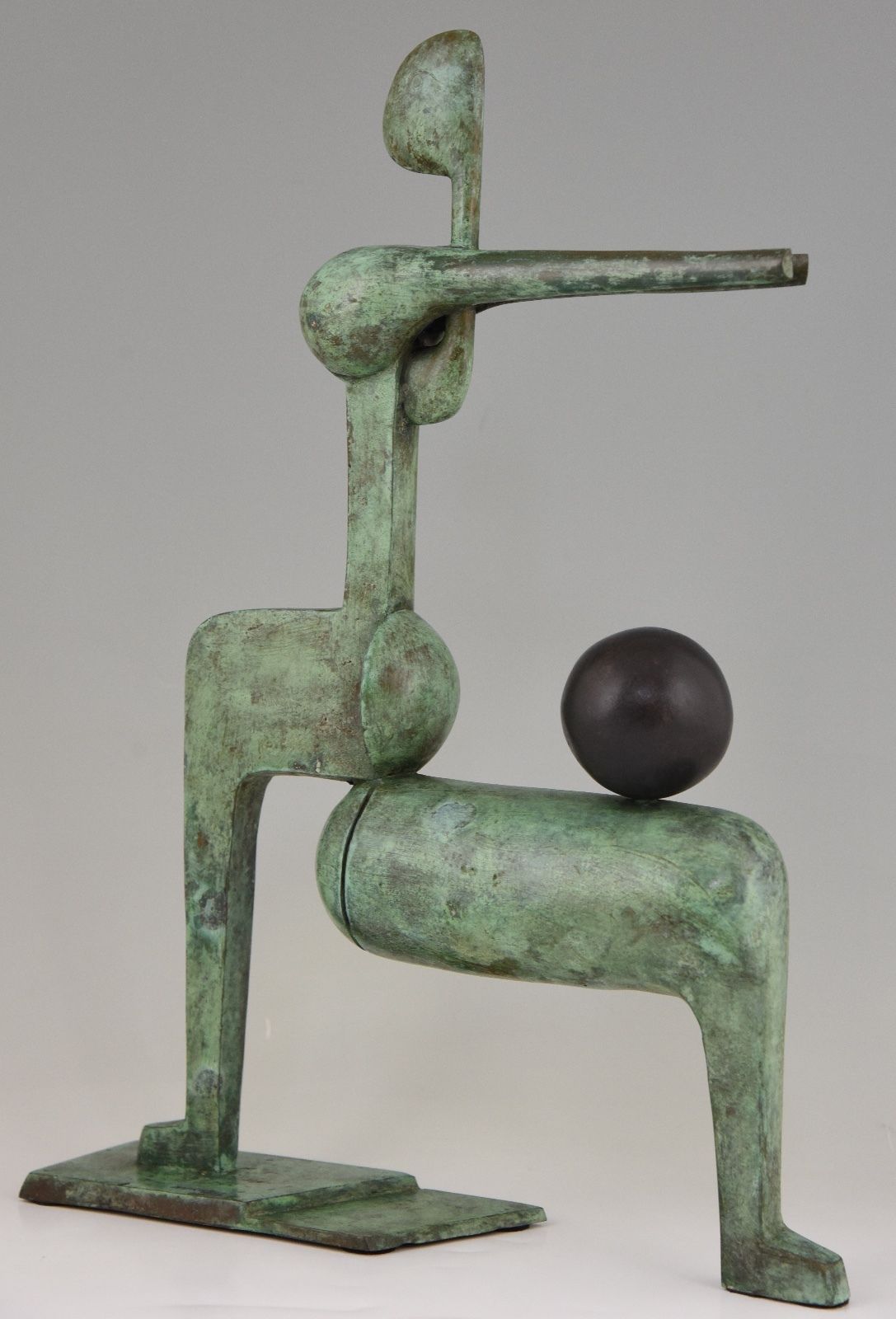 Bronze sculpture figure with ball by Stefan Vlasov, Mid Century Modernism