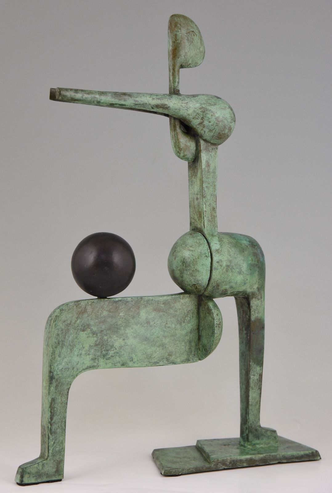 Bronze sculpture figure with ball by Stefan Vlasov, Mid Century Modernism