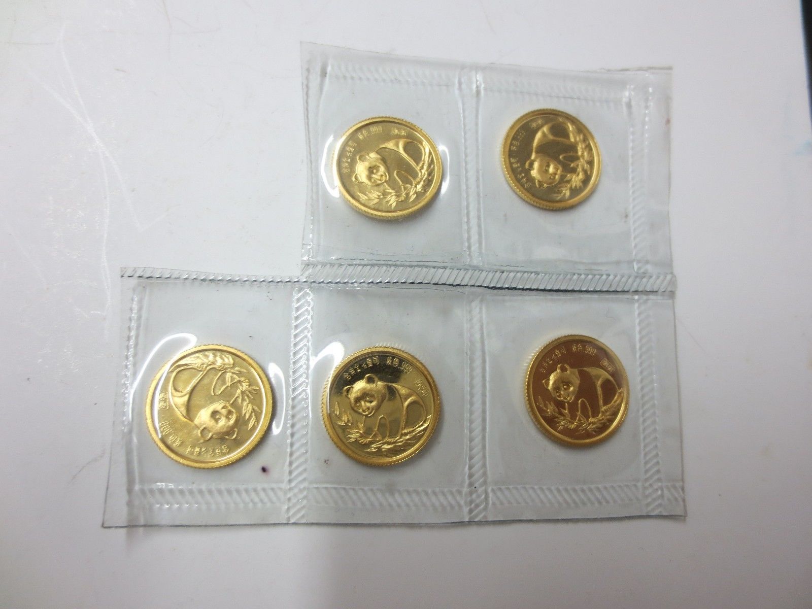 (5) 1987 China Sino-Japanese Friendship 1/20 oz Gold Proof Pandas (MINT SEALED)