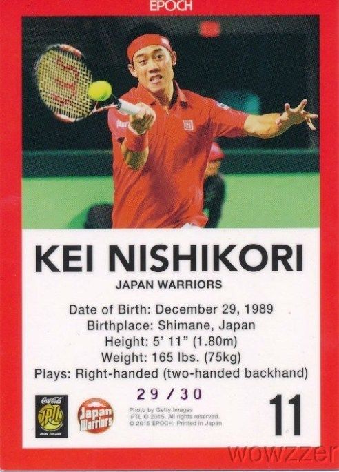 Kei Nishikori 2015 Epoch IPTL Tennis Ruby Foil Facsimile Signature #/30 MINT