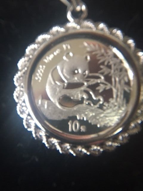 1994 China Panda 1/10oz. Platinum Coin in 14K White Gold Bezel Pendant, Key Date