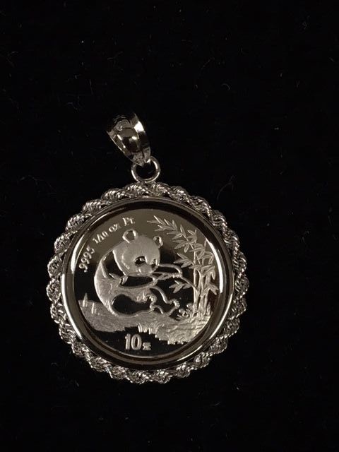 1994 China Panda 1/10oz. Platinum Coin in 14K White Gold Bezel Pendant, Key Date