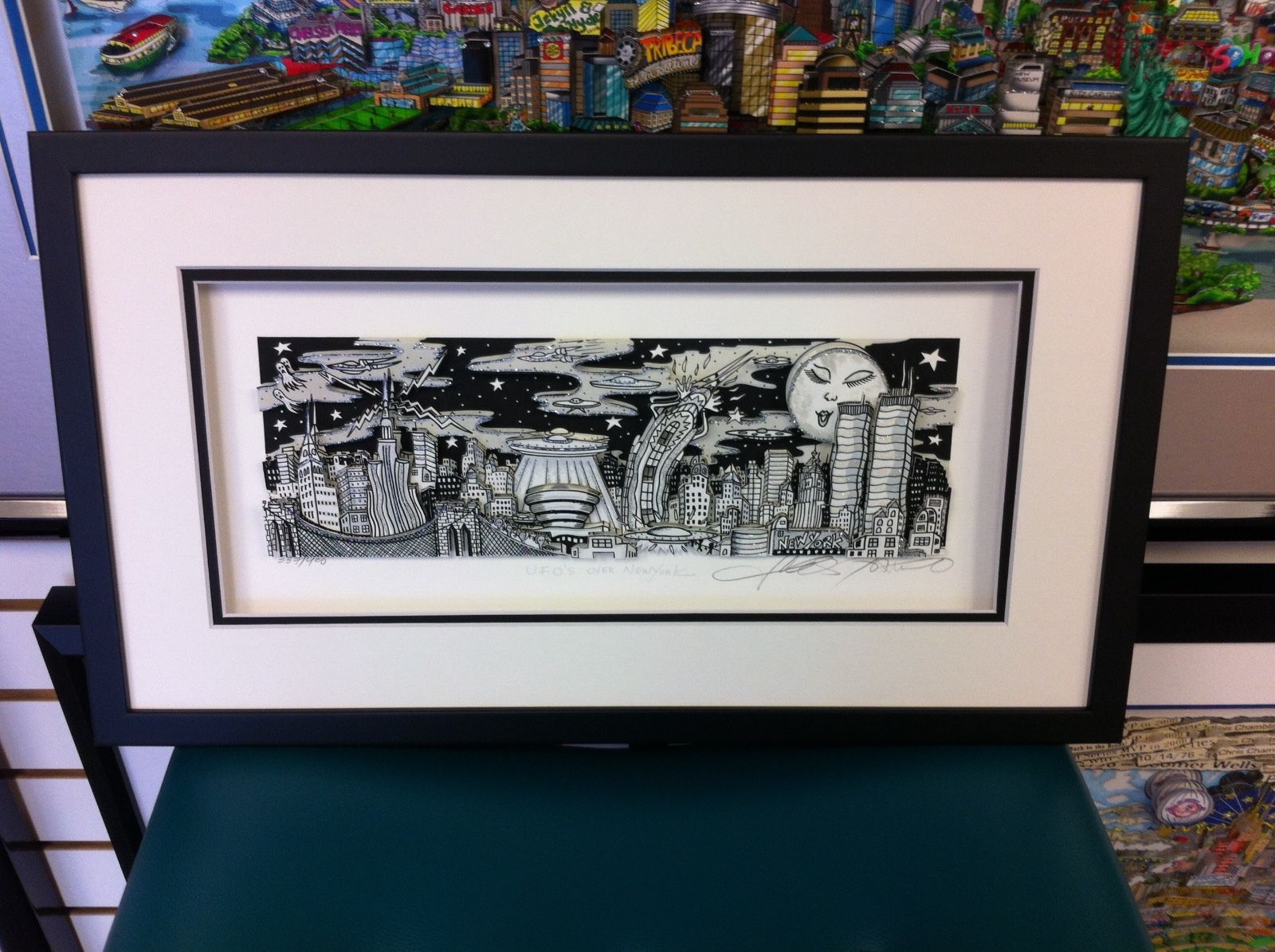 Charles Fazzino 3D Art " UFO Over New York " Signed & Numbered Edition Framed