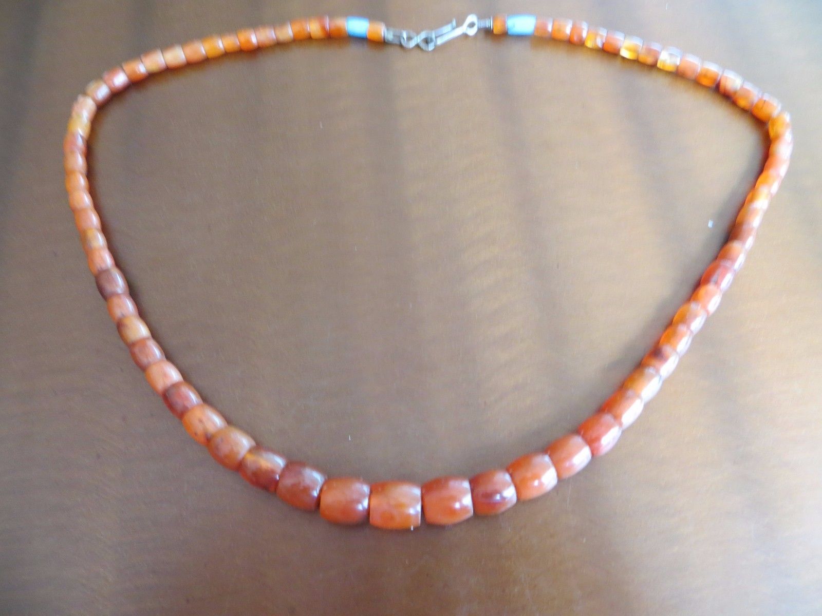 Old Chinese Tibetan Carnelian Carved Barrels Beads Necklace silver closer 24"