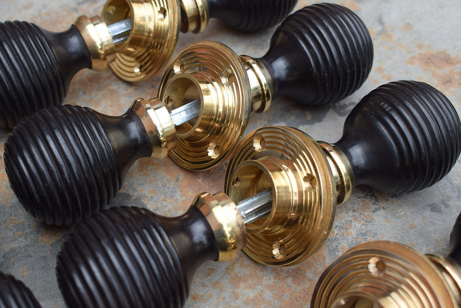 10 Victorian Style Ebonised Beehive Door Knobs brass old edwardian style wooden.