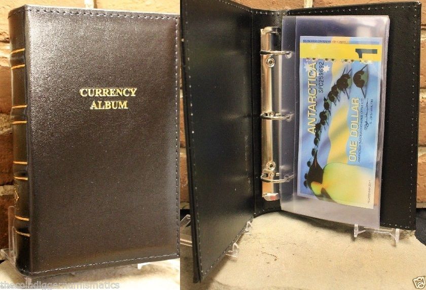 Currency Album w/ 20 Binder Pages Modern Banknote Sleeves Lighthouse LEATHER