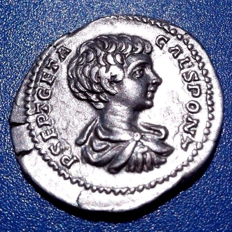 Geta as Caesar. Rare Denarius. Ancient Roman Silver Coin.