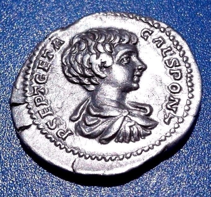 Geta as Caesar. Rare Denarius. Ancient Roman Silver Coin.