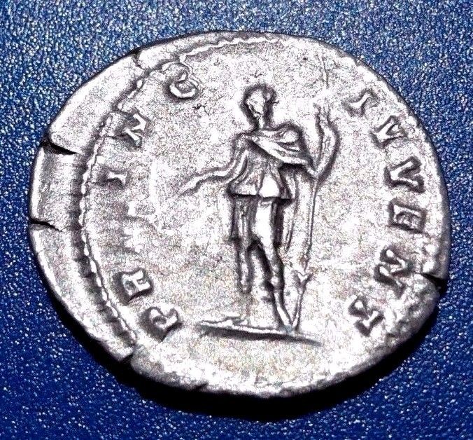 Geta as Caesar. Rare Denarius. Ancient Roman Silver Coin.